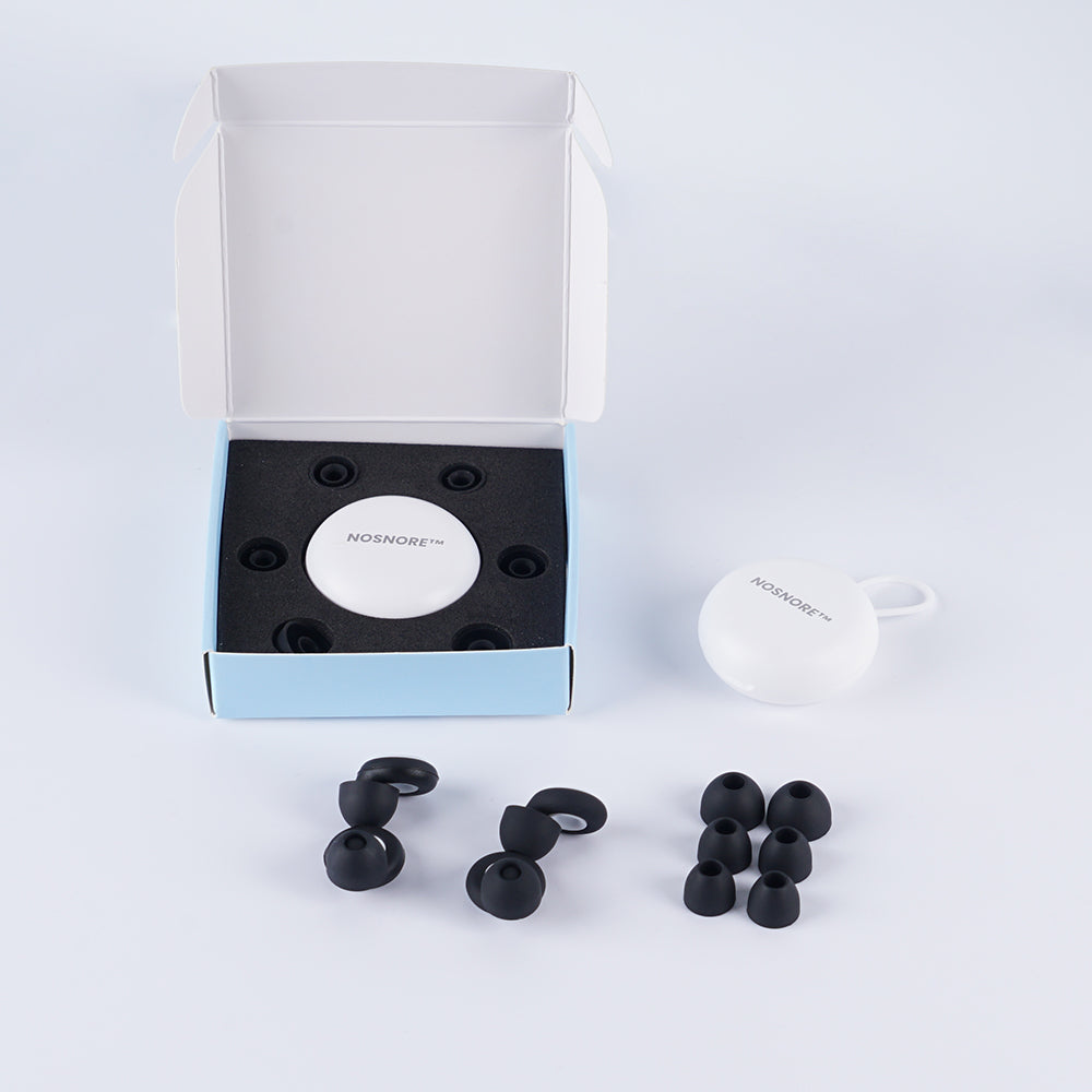 "No-Snore sleep plugs for blocking snoring and ensuring quiet nights."
"Comfortable silicone earplugs designed to reduce snoring noise."
"Anti-snore earplugs offering noise reduction and restful sleep."