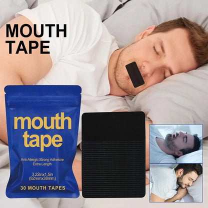 "Anti-snoring mouth tape for improved breathing and quiet sleep."
"Gentle adhesive mouth tape designed for snoring relief."
"Breathable mouth tape for better sleep and reduced snoring."